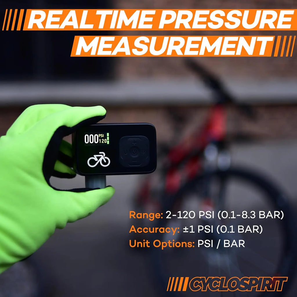 Mini Electric Bike Pump with Digital Gauge, Auto Shutoff, USB-C, 120 PSI for Presta & Schrader Valves