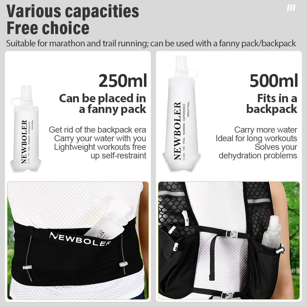 NEWBOLER TPU Outdoor Sport Bottle Folding Soft Flask Water Bottle for Running Camping Hiking Bicycle Fitness Water Bag