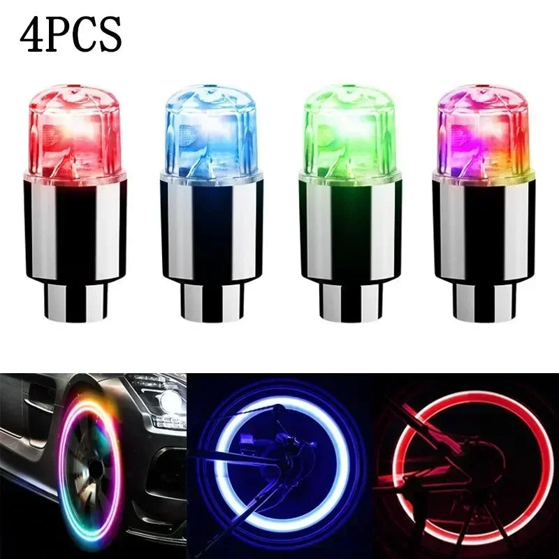 Bicycle Tire Valve Cap LED Lights - Colorful Flash Lamps for Car Motorcycle Bike Wheel Accessories