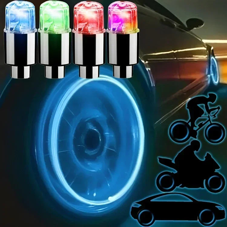 Bicycle Tire Valve Cap LED Lights - Colorful Flash Lamps for Car Motorcycle Bike Wheel Accessories