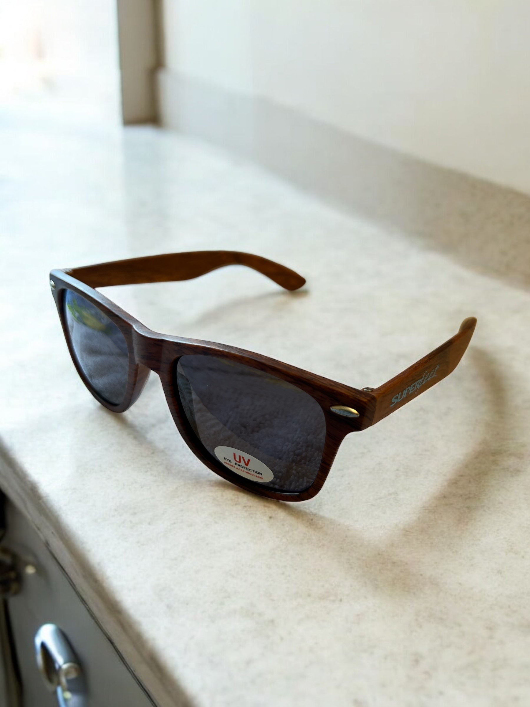 SuperFeet Aviator Sport Sunglasses (Faux Wood Frame)