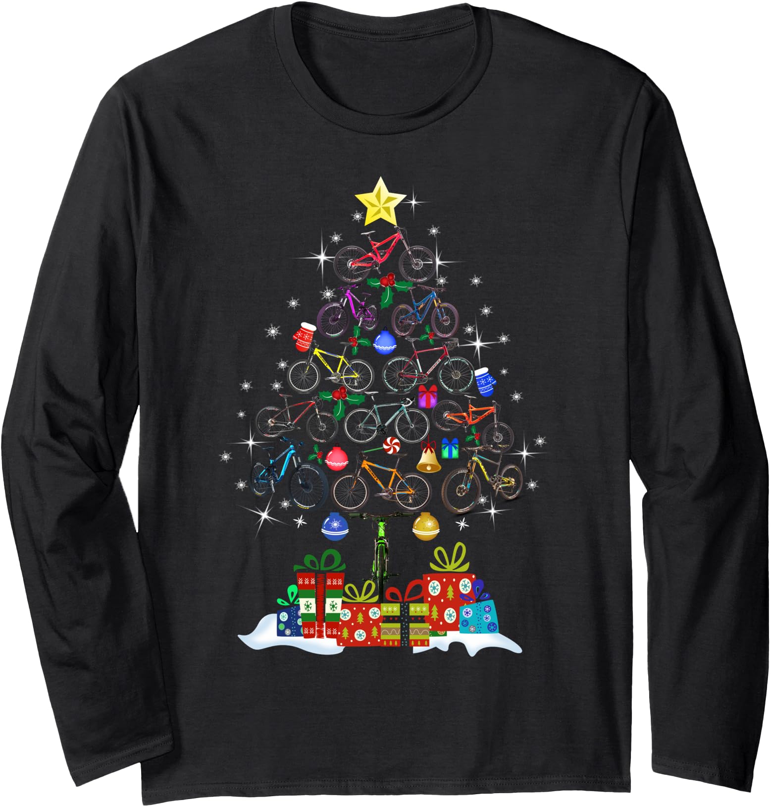Retro Bicycle Christmas Tree Bicycle Rider Funny Cycling Long Sleeve