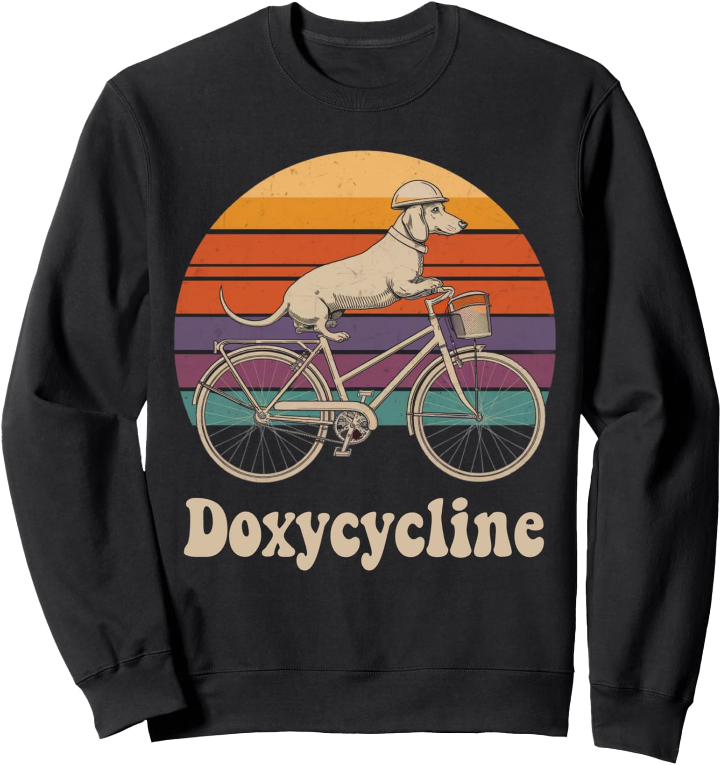 Retro Funny Dachshund on Bicycle Doxycycline Pharmacy Pun Sweatshirt