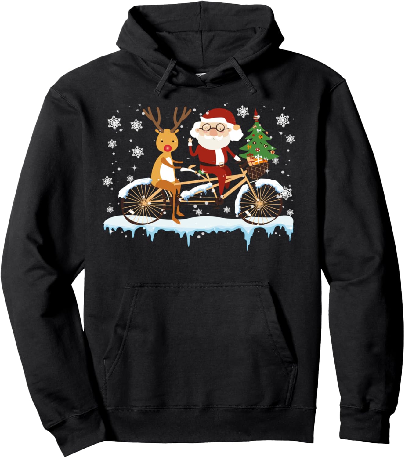 Santa And Reindeer Riding Bicycle Christmas Santa Reindeer Pullover Hoodie