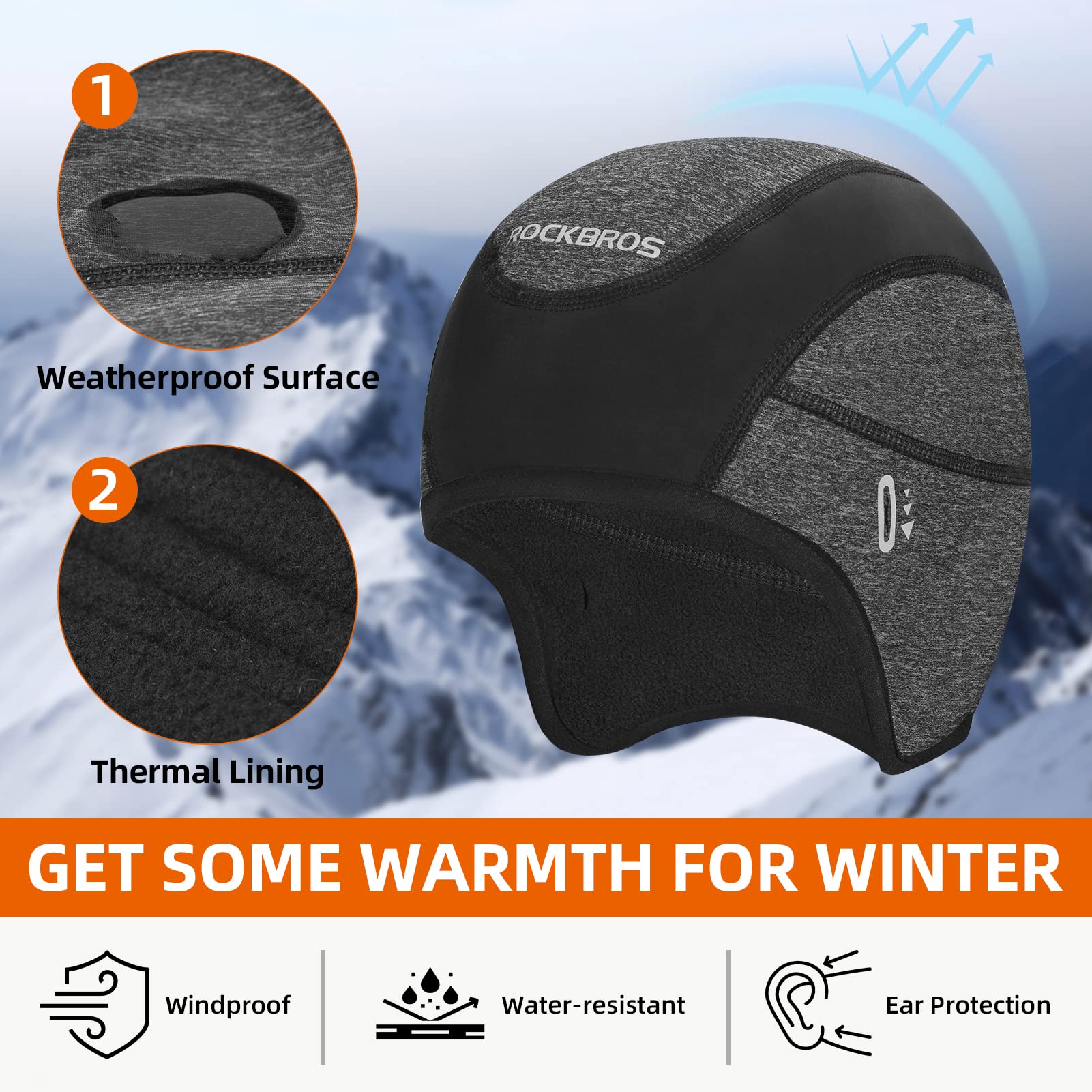 ROCKBROS Winter Cycling Caps for Men Women Windproof Hat with Sun Visor Under Helmet Liner
