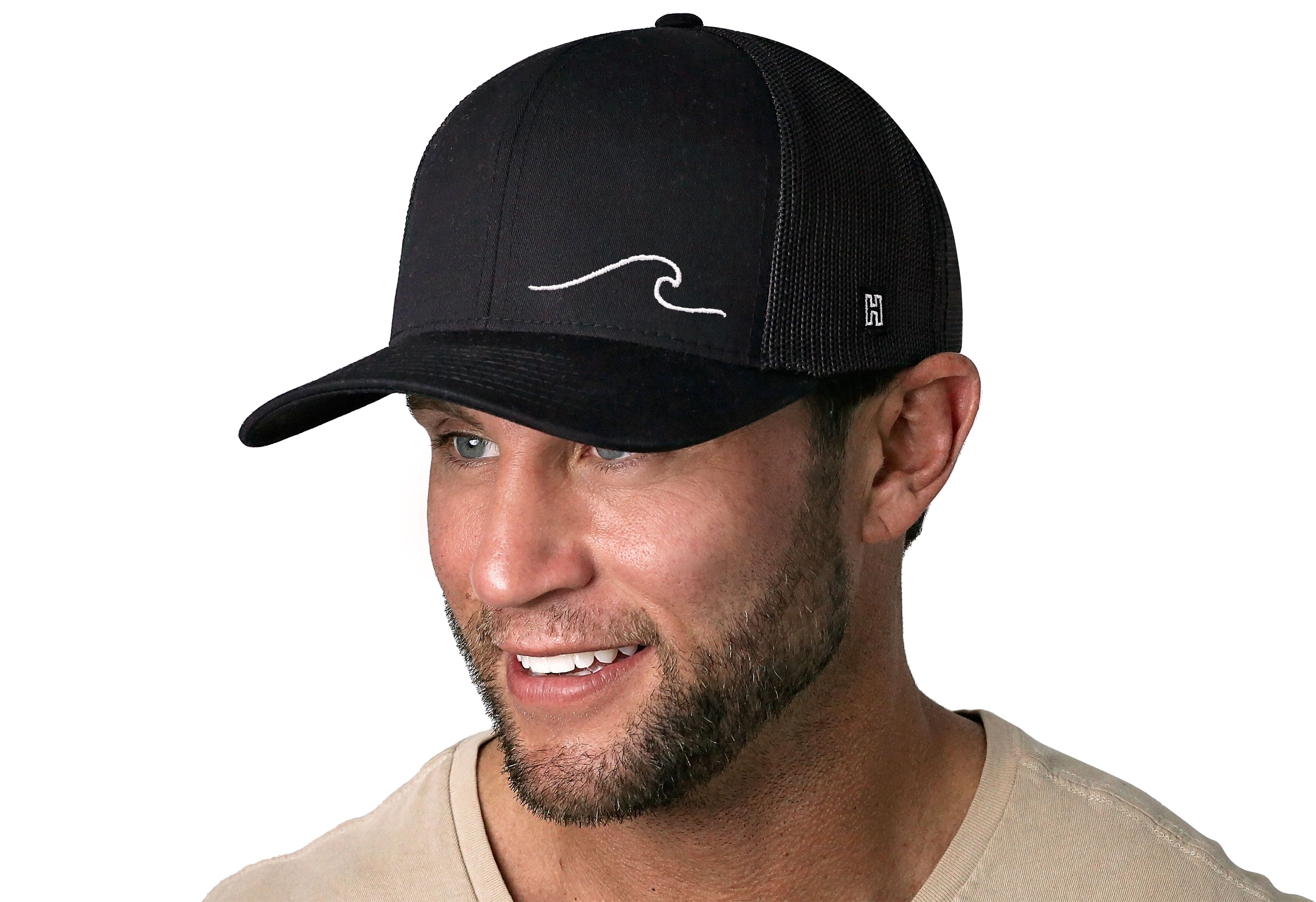 Wave Trucker Hat  |  Black Beach Snapback