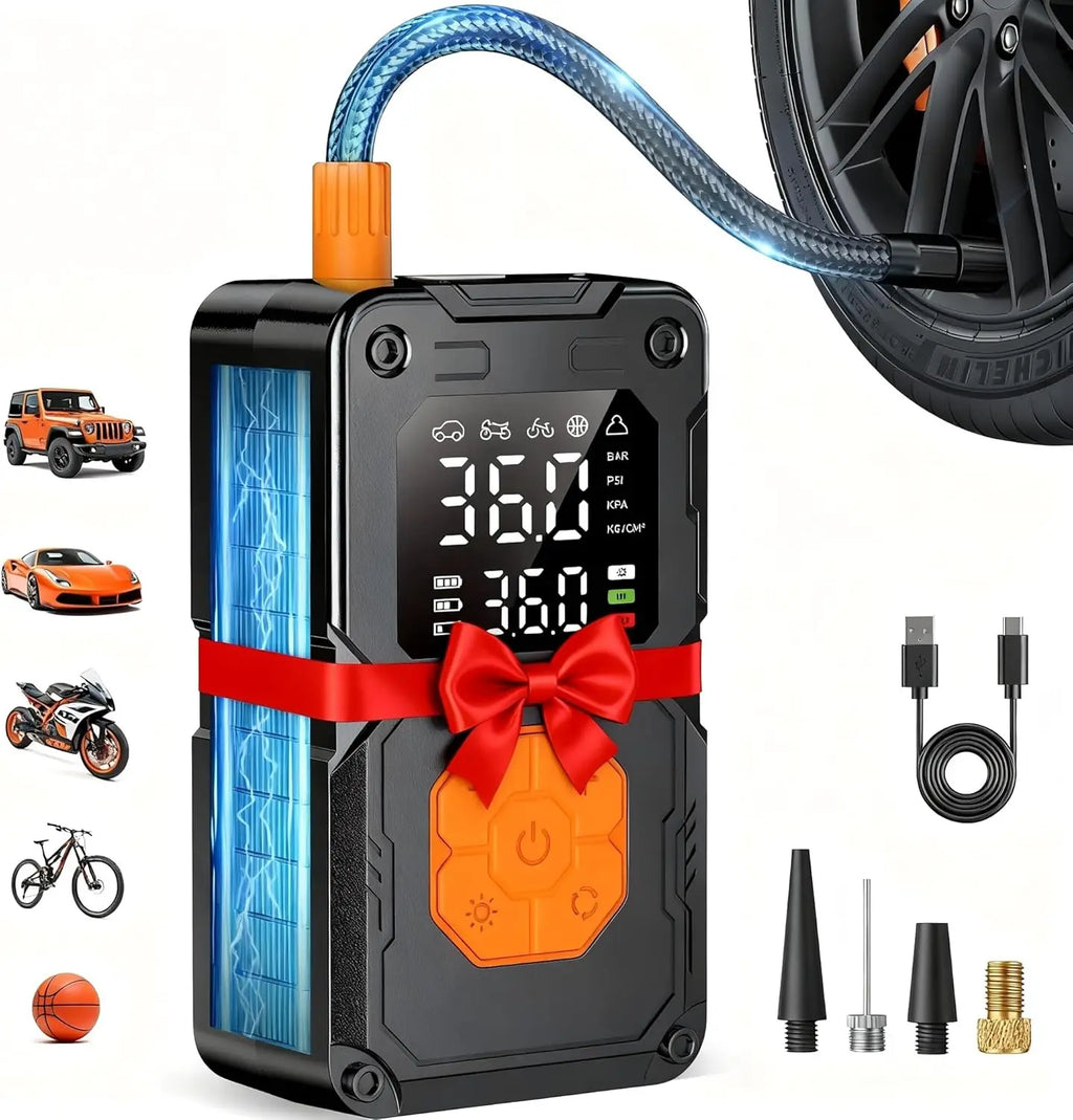 Portable Cordless Air Compressor, 150PSI Tire Inflator for Car Bike with LED Light & Gauge