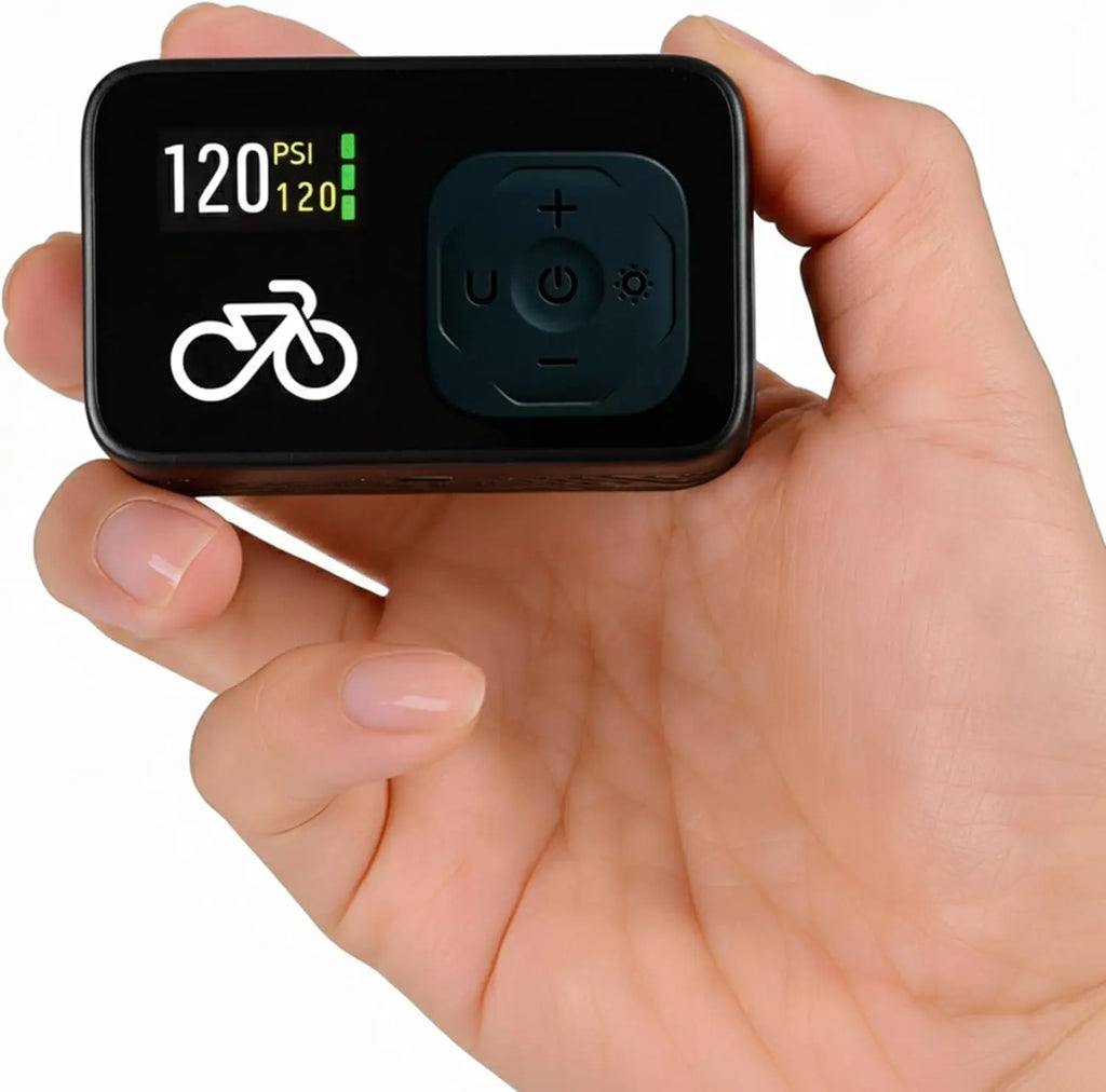 Mini Electric Bike Pump with Digital Gauge, Auto Shutoff, USB-C, 120 PSI for Presta & Schrader Valves