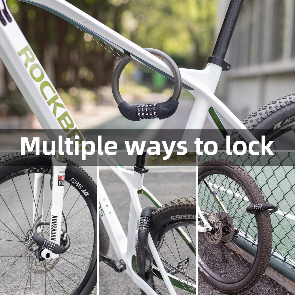 ROCKBROS 5-Digit Combination Bike Lock Lightweight Anti-Theft Cable Black