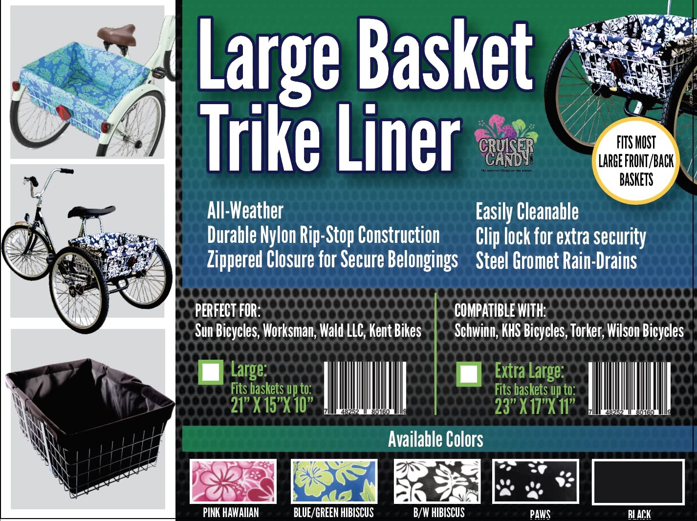 CRUISER CANDY Trike Basket Liner (Extra Large) PINEAPPLE