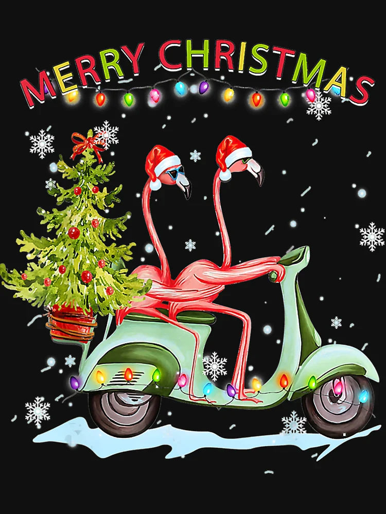 Flamingo Santa Hat Xmas Light Motobike Christmas Holiday