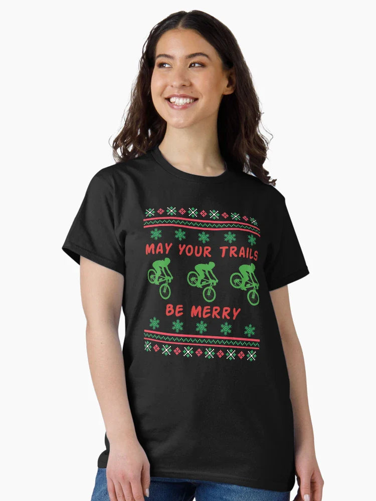 May Your Trails Be Merry - Ugly Christmas Sweater - Mountain Biker
