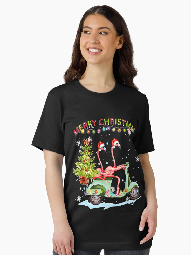 Flamingo Santa Hat Xmas Light Motobike Christmas Holiday