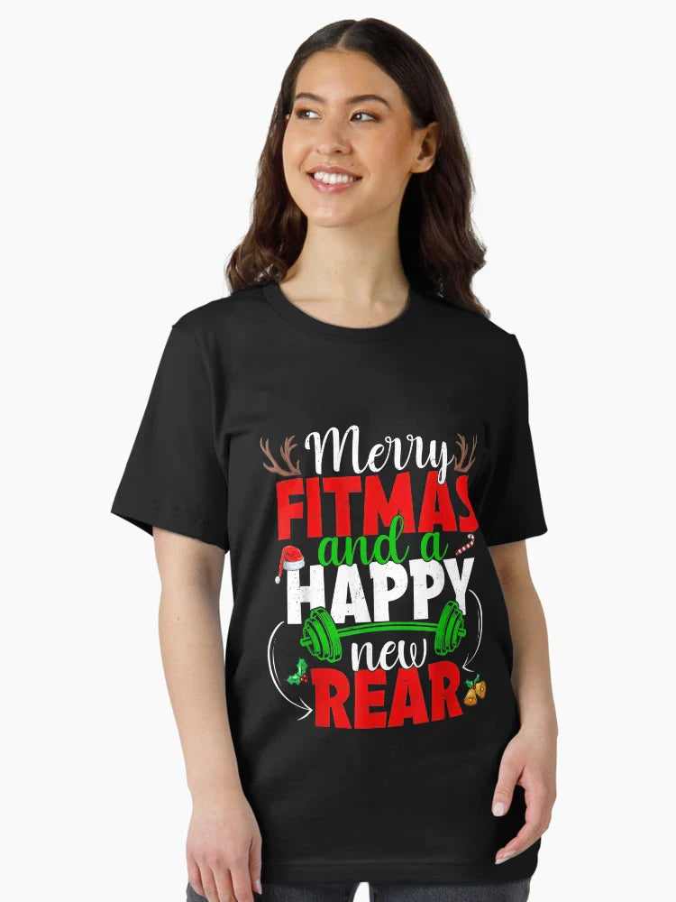Merry Fitmas And Happy New Rear Year Fitness Weight Lifting T-Shirt