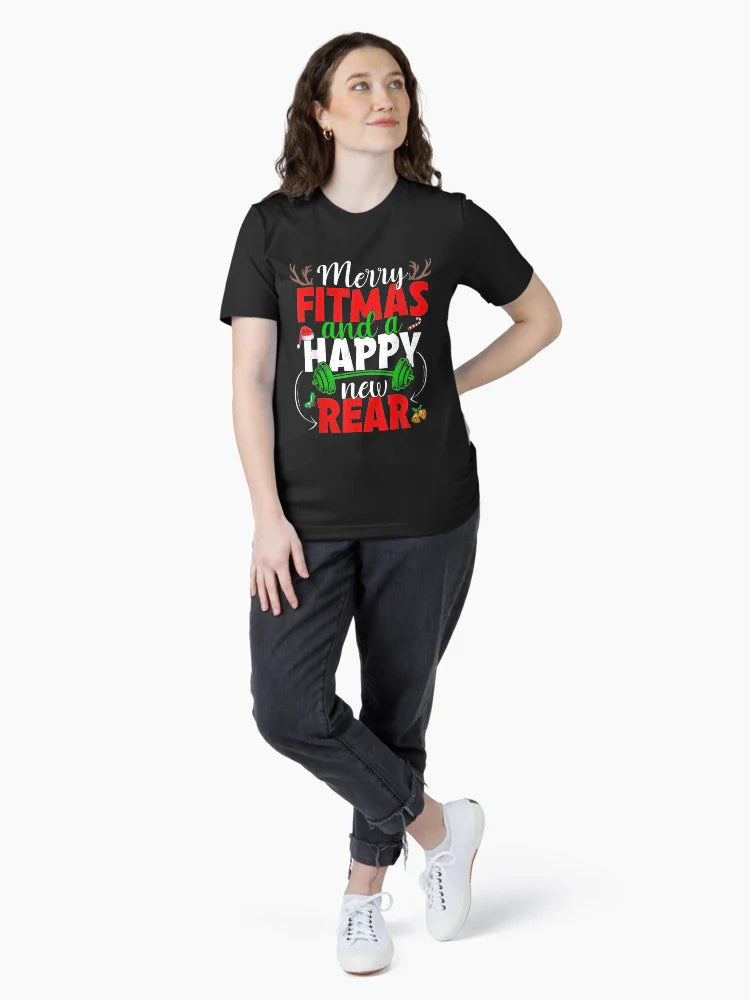 Merry Fitmas And Happy New Rear Year Fitness Weight Lifting T-Shirt